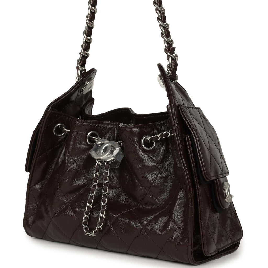 Mini 25 Hobo Bag Dark Brown Shiny Crumpled Calfskin Silver Hardware