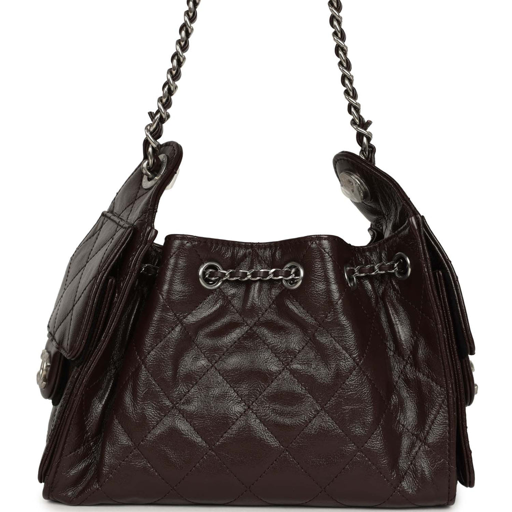 Mini 25 Hobo Bag Dark Brown Shiny Crumpled Calfskin Silver Hardware
