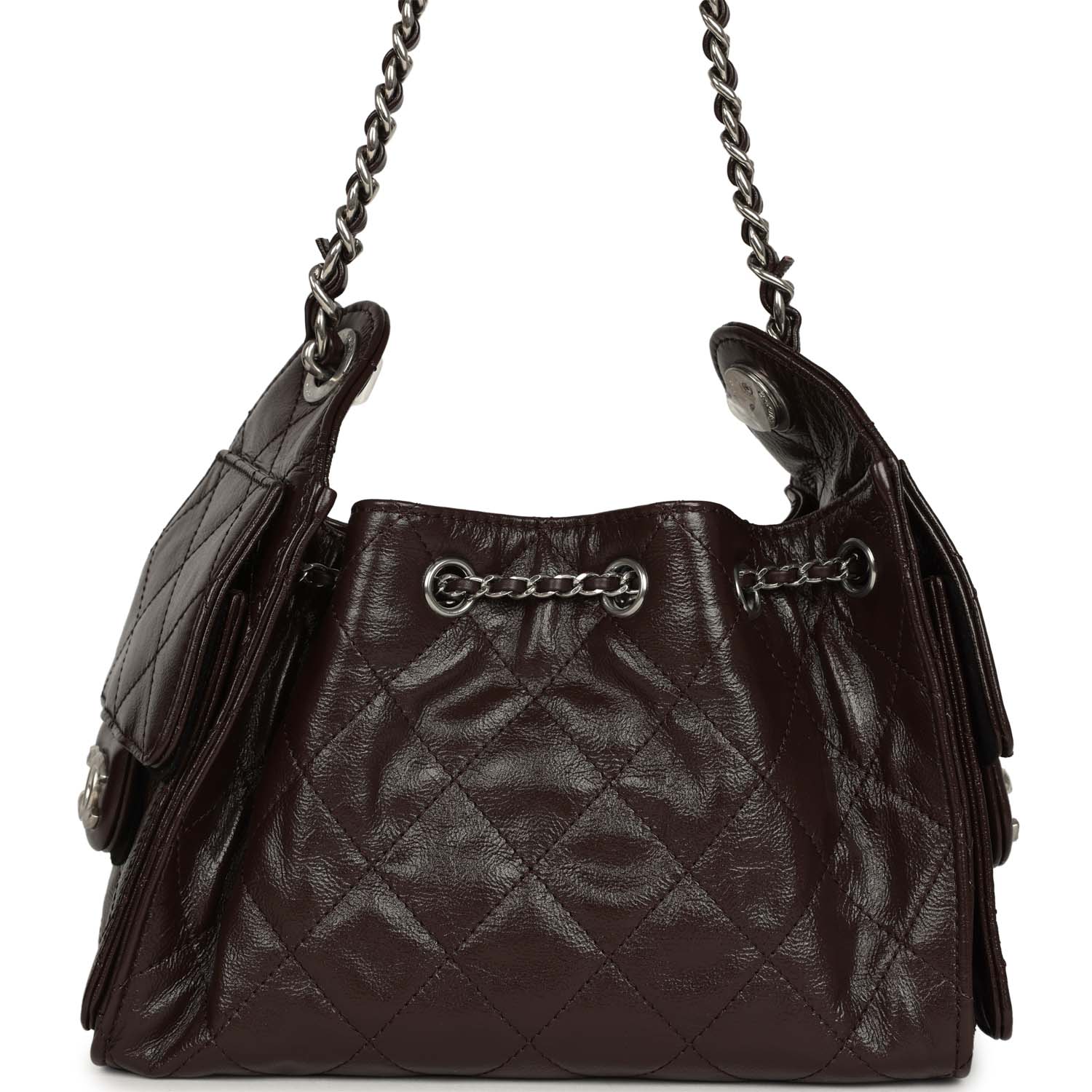 Mini 25 Hobo Bag Dark Brown Shiny Crumpled Calfskin Silver Hardware