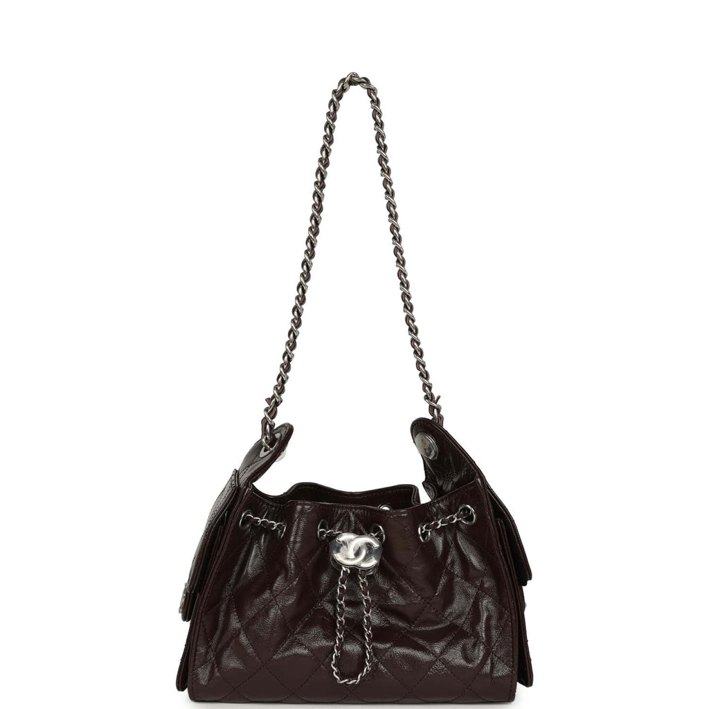 Mini 25 Hobo Bag Dark Brown Shiny Crumpled Calfskin Silver Hardware