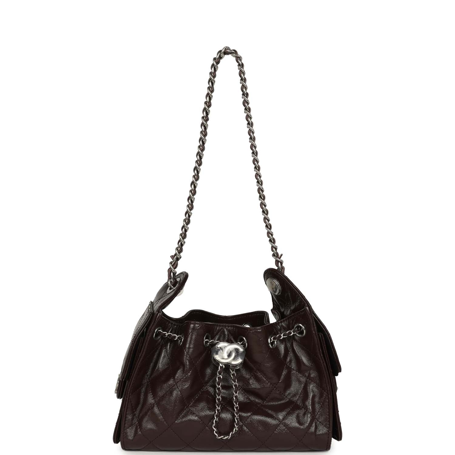 Mini 25 Hobo Bag Dark Brown Shiny Crumpled Calfskin Silver Hardware