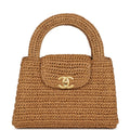 Small Kelly Dark Beige Raffia Brushed Gold Hardware