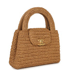 Small Kelly Dark Beige Raffia Brushed Gold Hardware