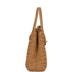 Small Kelly Dark Beige Raffia Brushed Gold Hardware