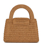 Small Kelly Dark Beige Raffia Brushed Gold Hardware