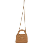 Small Kelly Dark Beige Raffia Brushed Gold Hardware