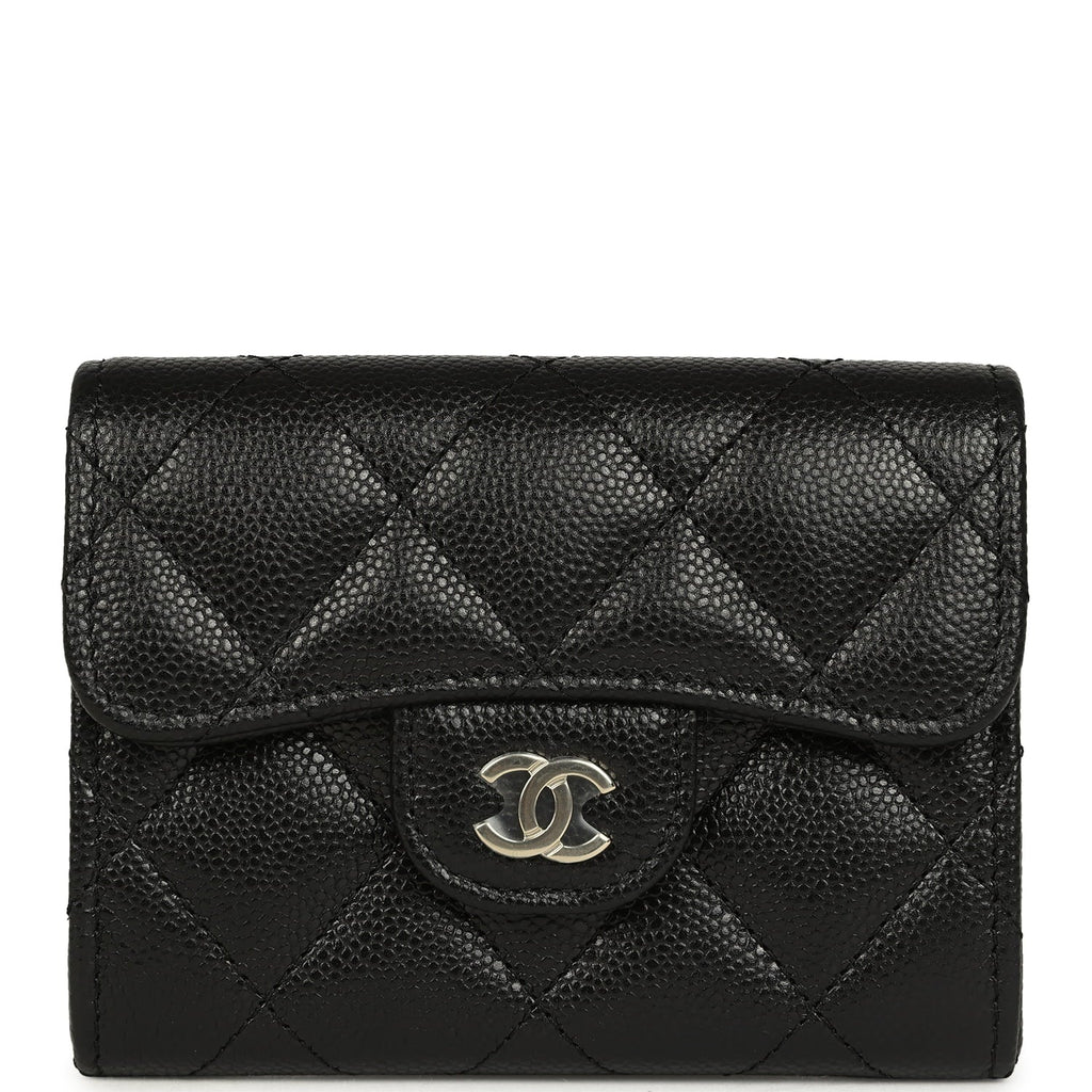 Classic Card Holder Wallet Black Shiny Caviar Light Gold Hardware