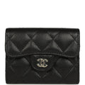 Classic Card Holder Wallet Black Shiny Caviar Light Gold Hardware