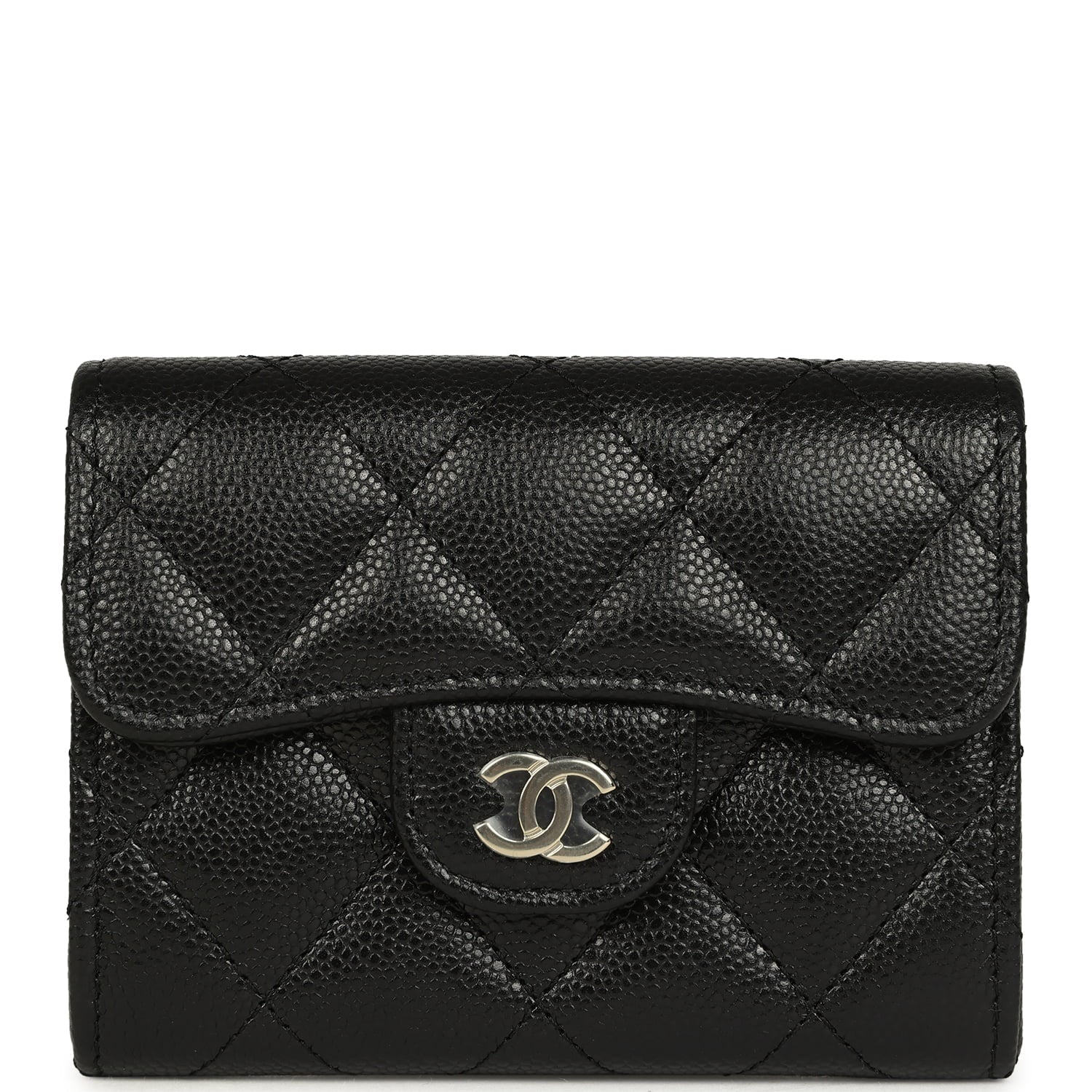 Classic Card Holder Wallet Black Shiny Caviar Light Gold Hardware