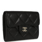 Classic Card Holder Wallet Black Shiny Caviar Light Gold Hardware