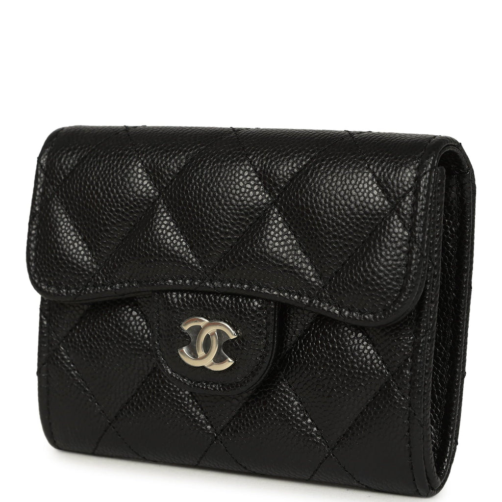 Classic Card Holder Wallet Black Shiny Caviar Light Gold Hardware