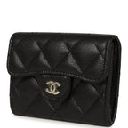 Classic Card Holder Wallet Black Shiny Caviar Light Gold Hardware