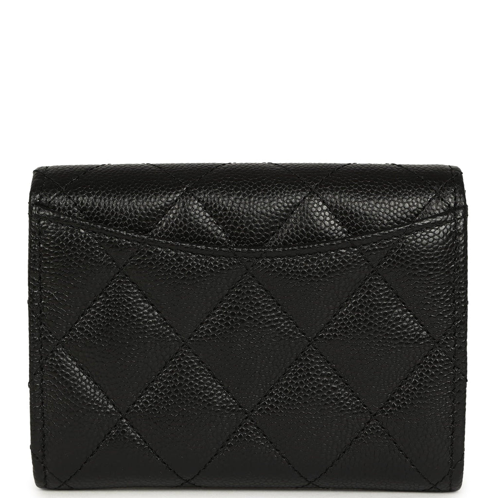Classic Card Holder Wallet Black Shiny Caviar Light Gold Hardware