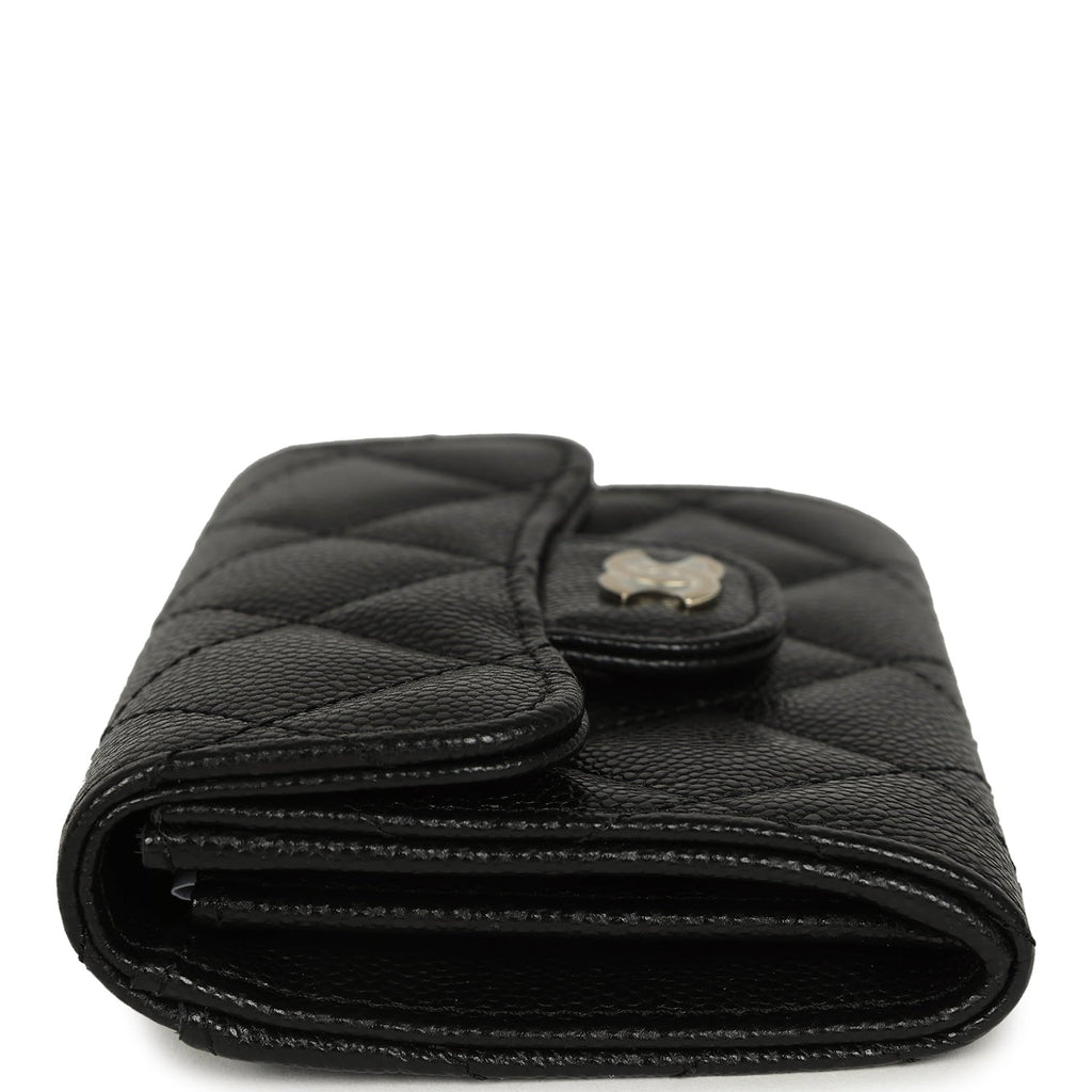 Classic Card Holder Wallet Black Shiny Caviar Light Gold Hardware