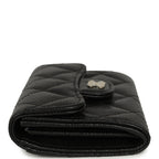 Classic Card Holder Wallet Black Shiny Caviar Light Gold Hardware