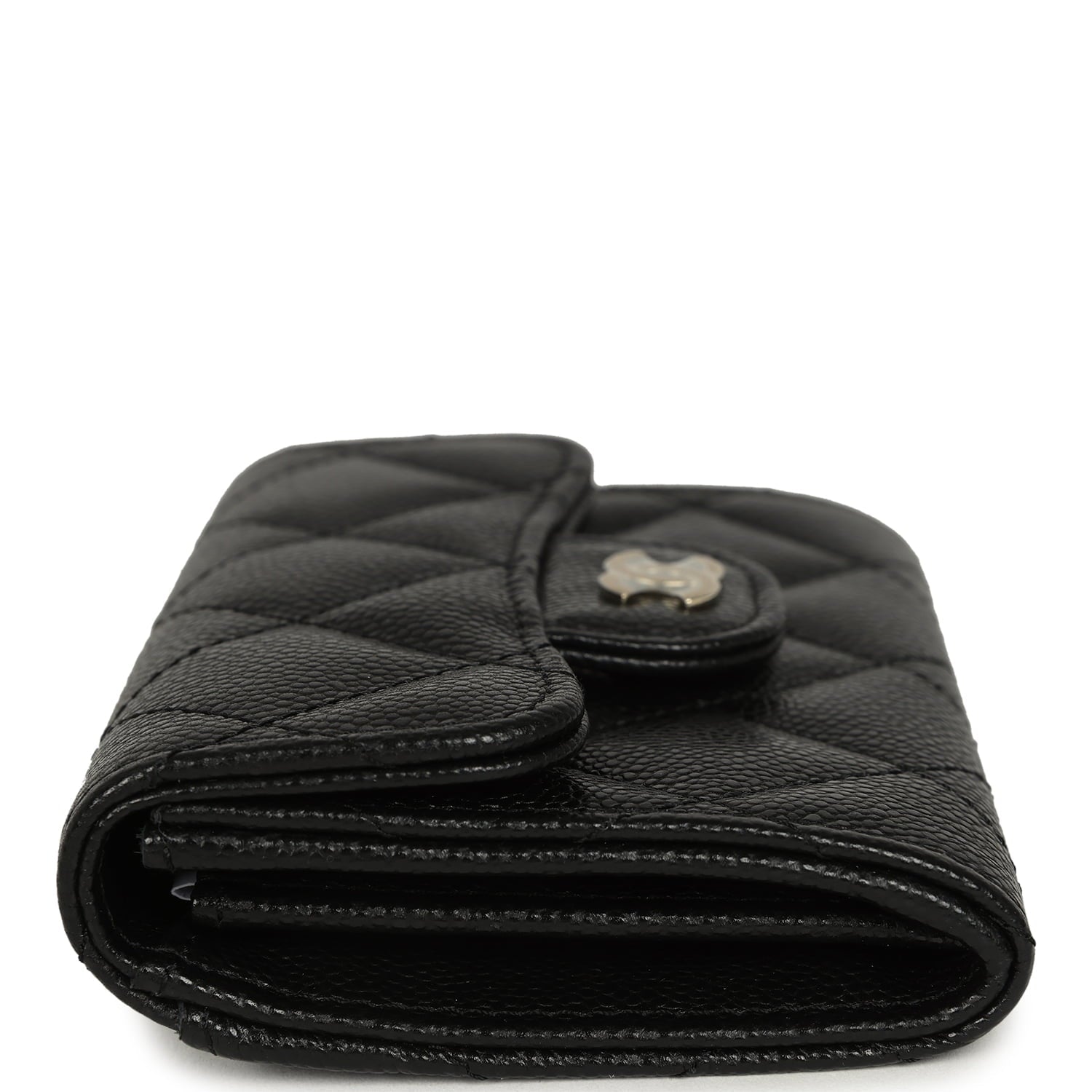 Classic Card Holder Wallet Black Shiny Caviar Light Gold Hardware