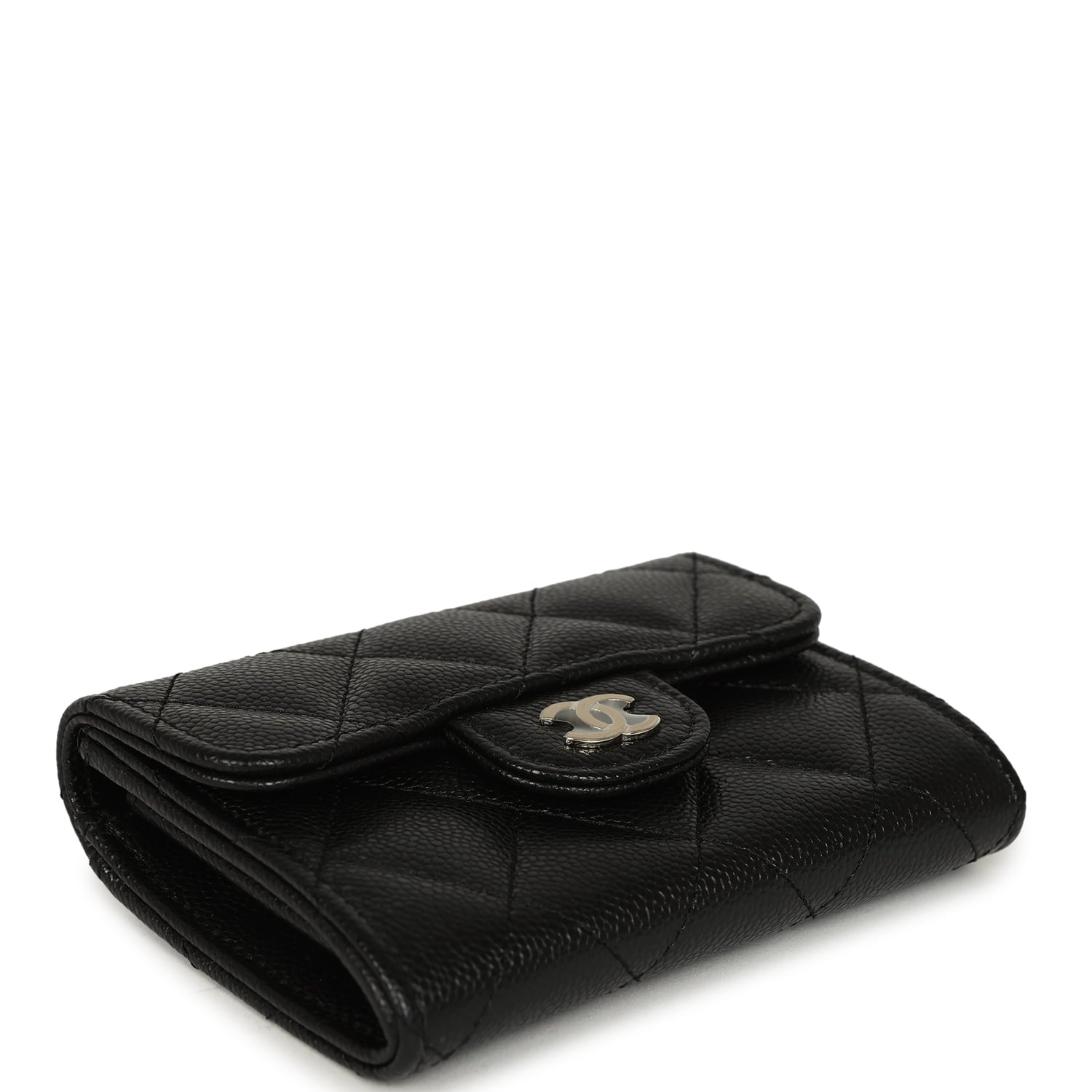 Classic Card Holder Wallet Black Shiny Caviar Light Gold Hardware