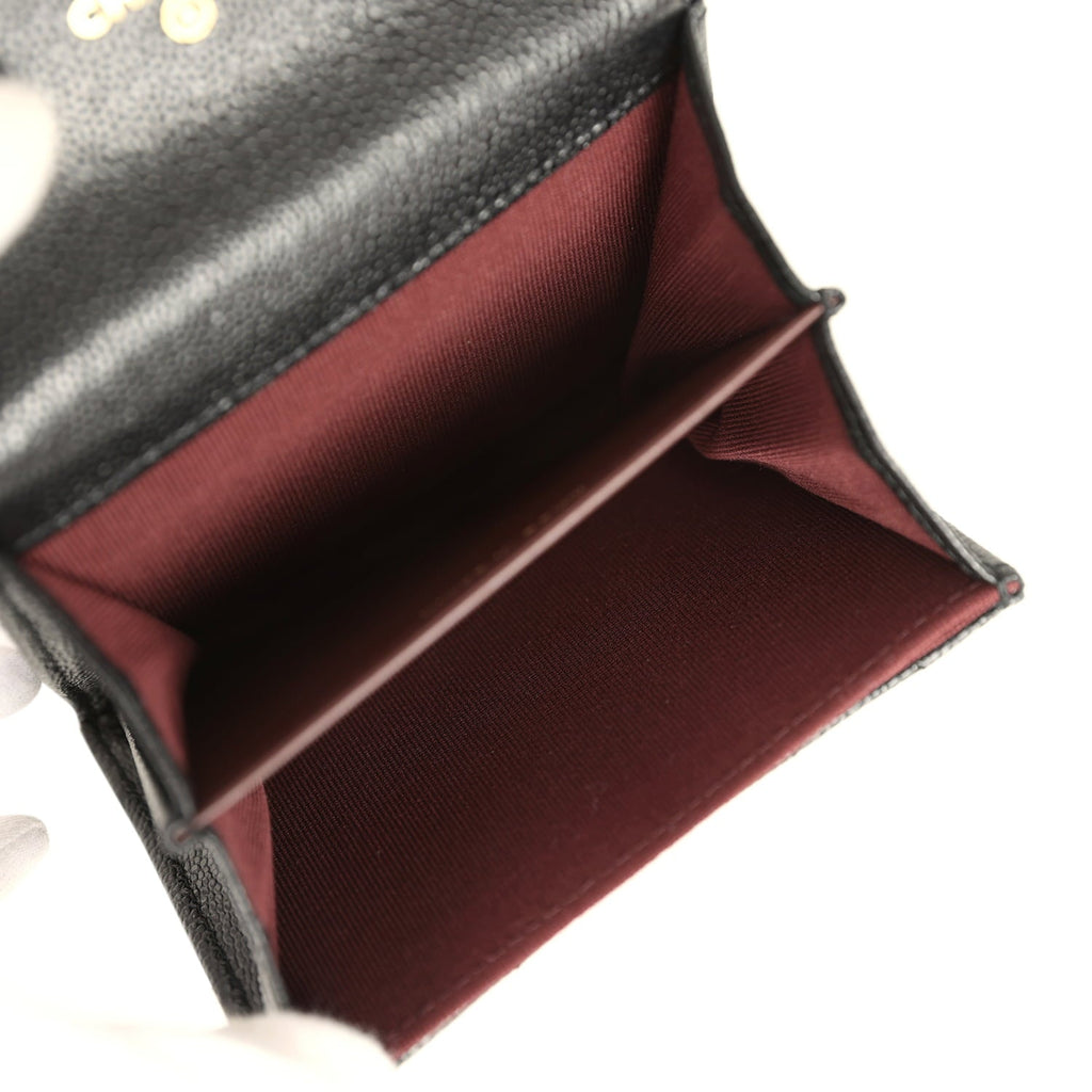 Classic Card Holder Wallet Black Shiny Caviar Light Gold Hardware
