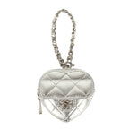 CC In Love Mini Heart Bag Charm Silver Metallic Lambskin Silver Hardware