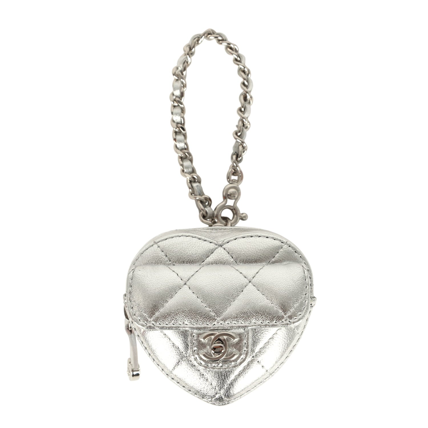 CC In Love Mini Heart Bag Charm Silver Metallic Lambskin Silver Hardware