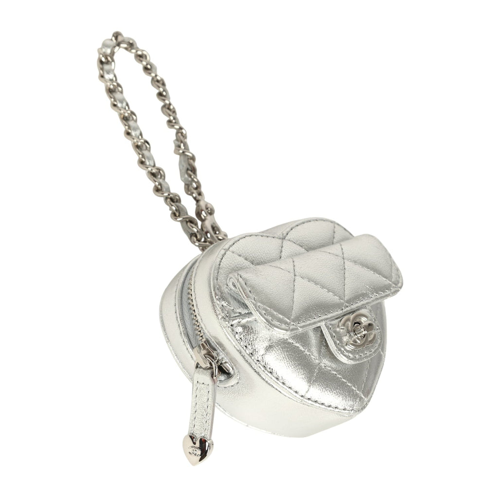 CC In Love Mini Heart Bag Charm Silver Metallic Lambskin Silver Hardware