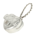 CC In Love Mini Heart Bag Charm Silver Metallic Lambskin Silver Hardware