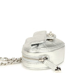 CC In Love Mini Heart Bag Charm Silver Metallic Lambskin Silver Hardware