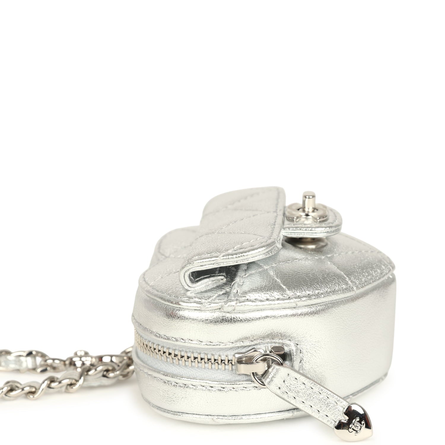 CC In Love Mini Heart Bag Charm Silver Metallic Lambskin Silver Hardware