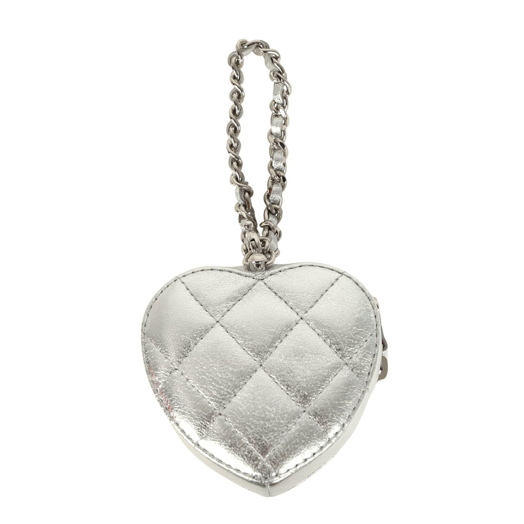 CC In Love Mini Heart Bag Charm Silver Metallic Lambskin Silver Hardware