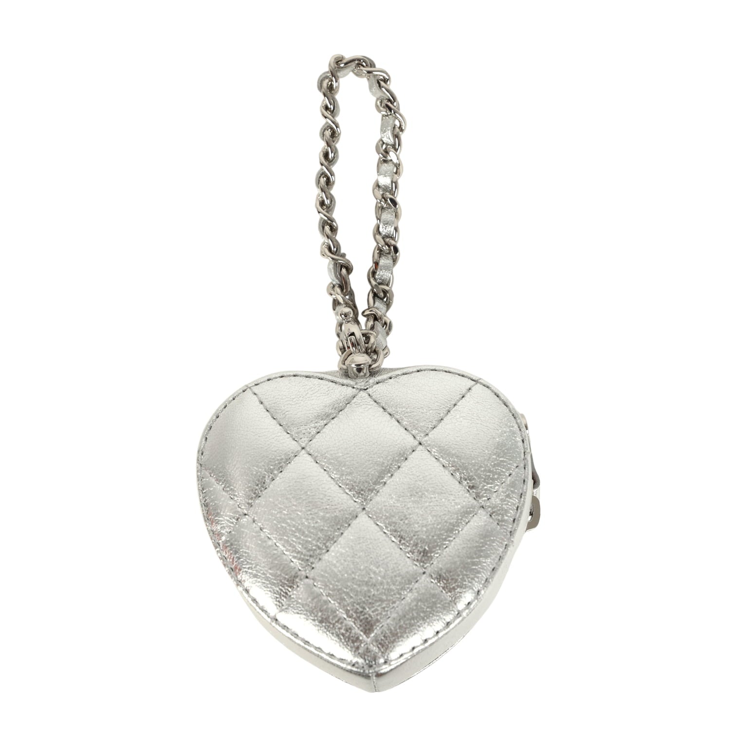 CC In Love Mini Heart Bag Charm Silver Metallic Lambskin Silver Hardware