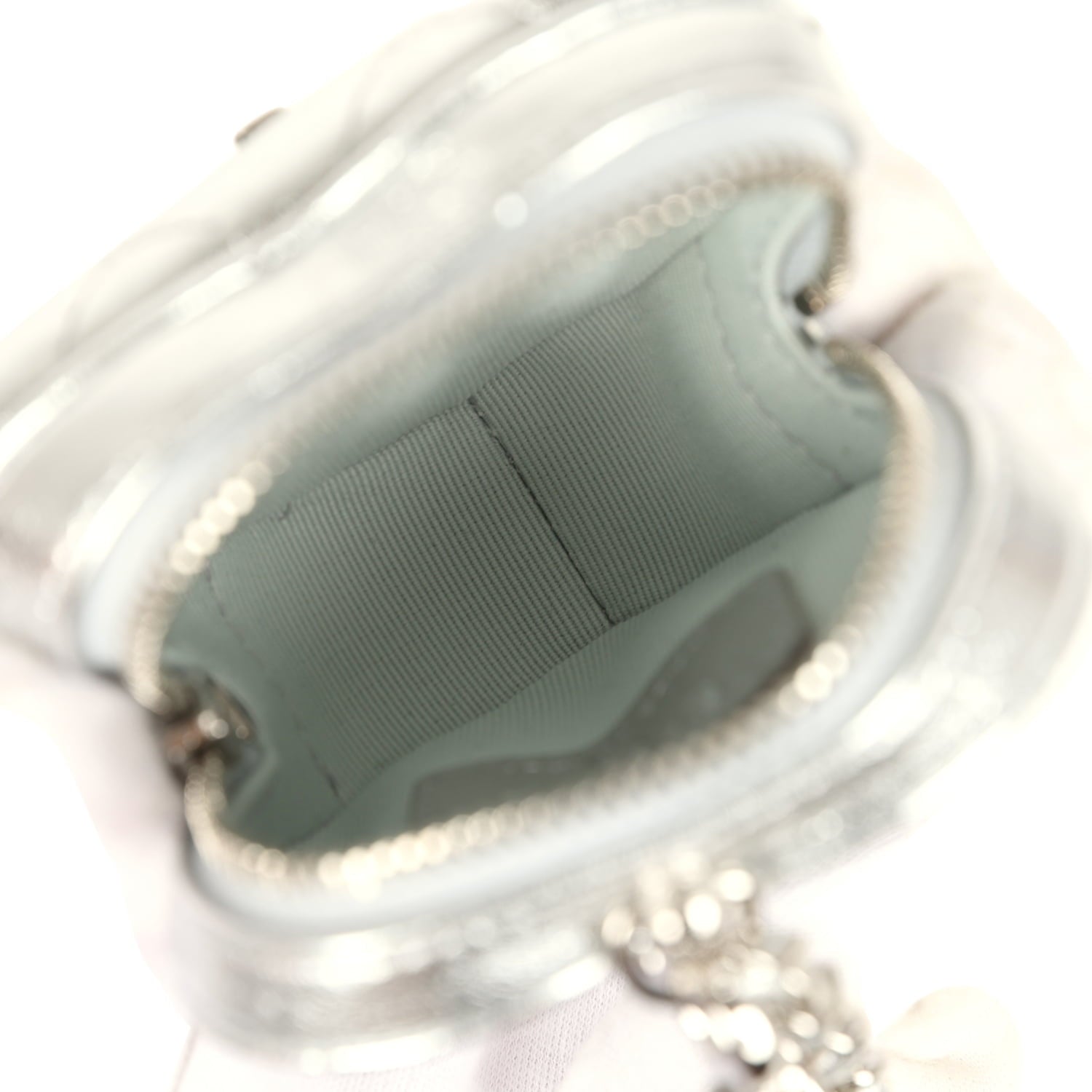 CC In Love Mini Heart Bag Charm Silver Metallic Lambskin Silver Hardware