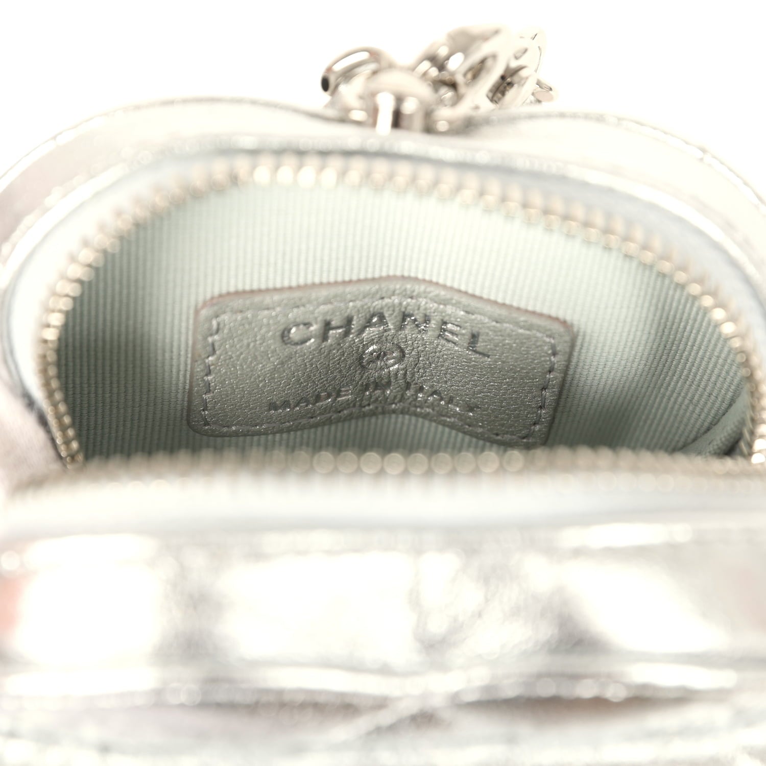 CC In Love Mini Heart Bag Charm Silver Metallic Lambskin Silver Hardware