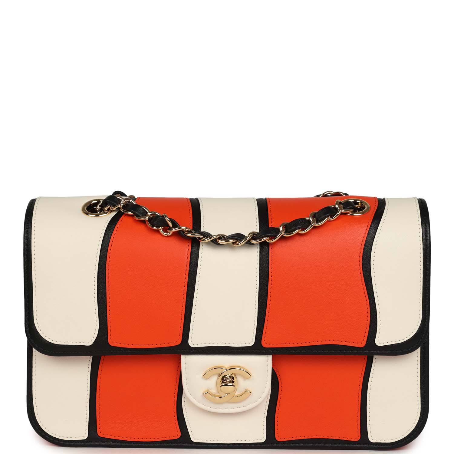 Medium Coco Beach "Tropicoco" Flap Bag Orange, White and Black Lambskin Gold Hardware