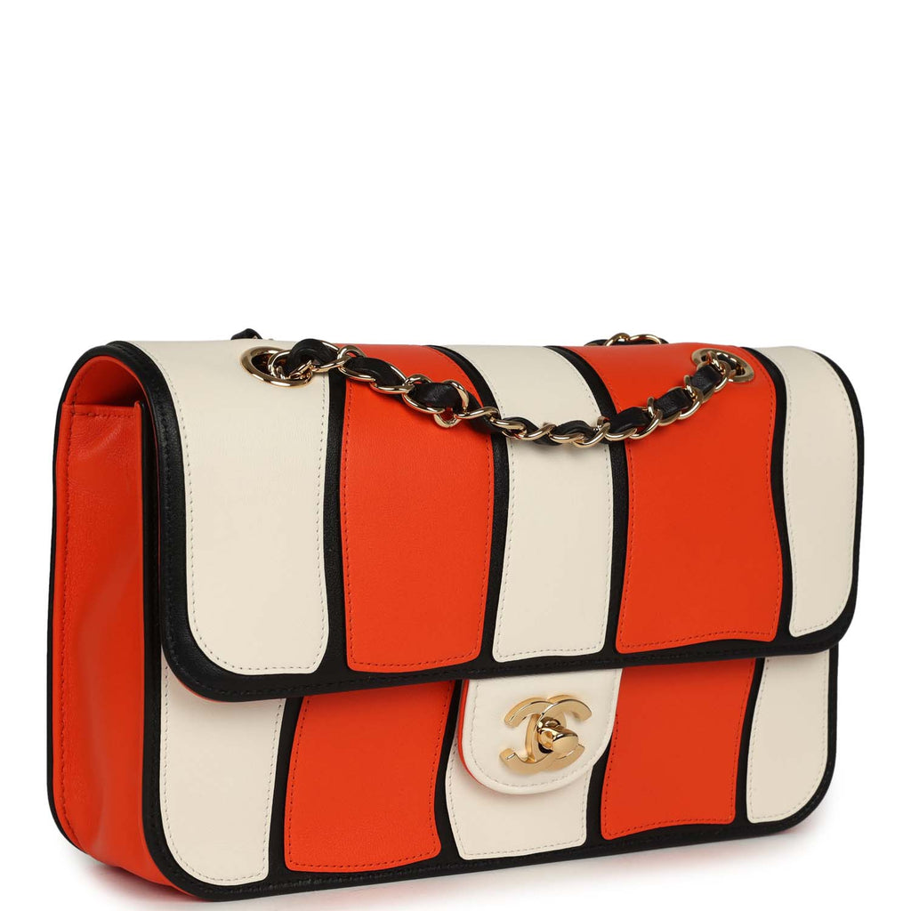 Medium Coco Beach "Tropicoco" Flap Bag Orange, White and Black Lambskin Gold Hardware
