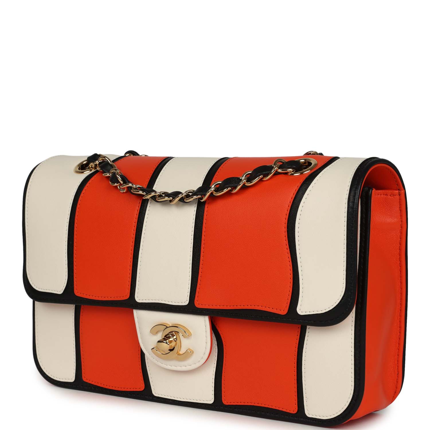 Medium Coco Beach "Tropicoco" Flap Bag Orange, White and Black Lambskin Gold Hardware