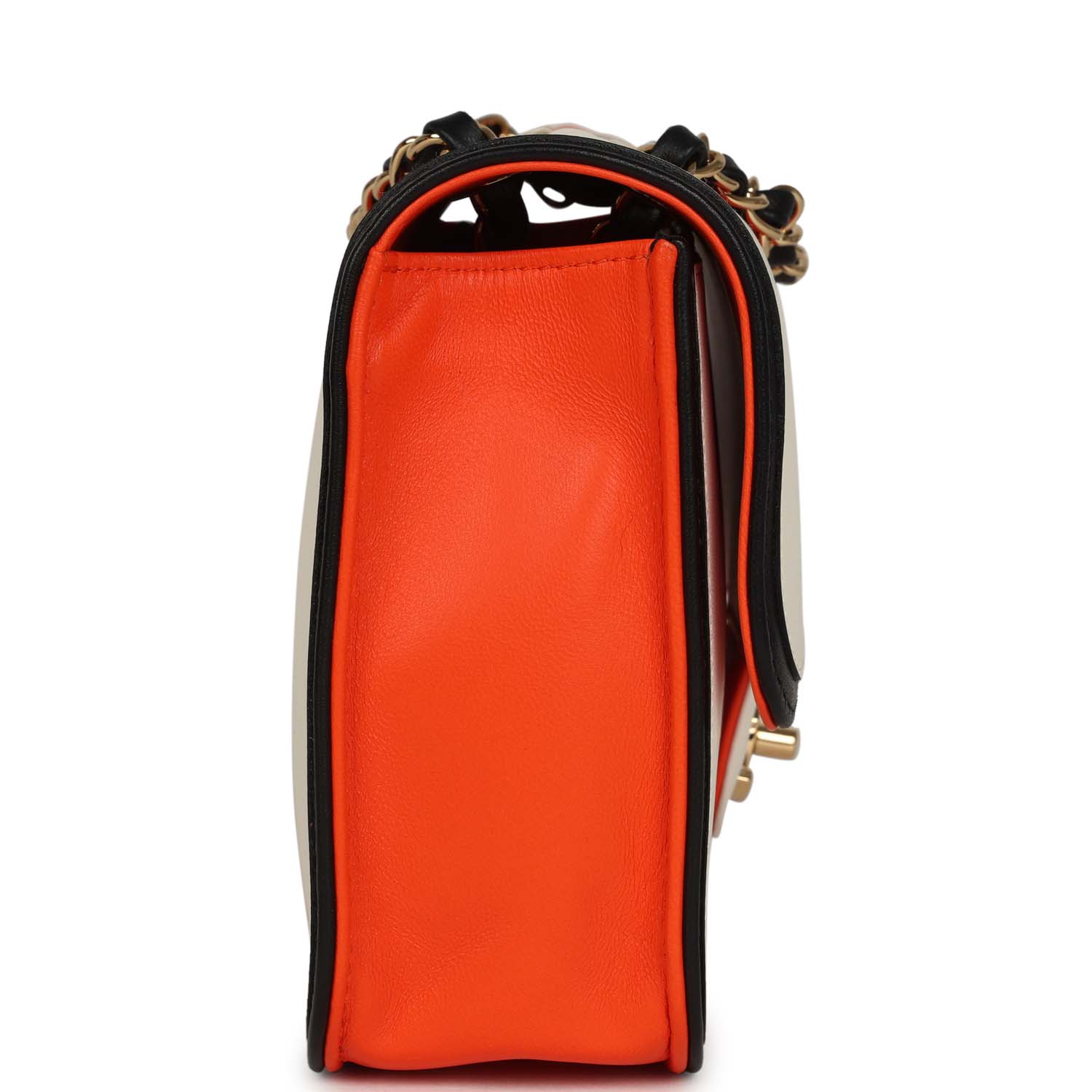 Medium Coco Beach "Tropicoco" Flap Bag Orange, White and Black Lambskin Gold Hardware
