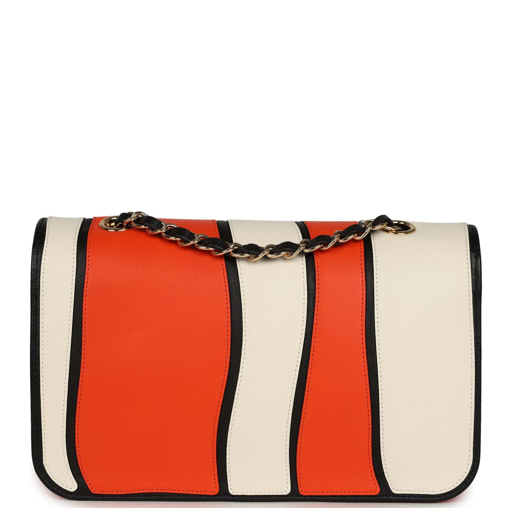 Medium Coco Beach "Tropicoco" Flap Bag Orange, White and Black Lambskin Gold Hardware