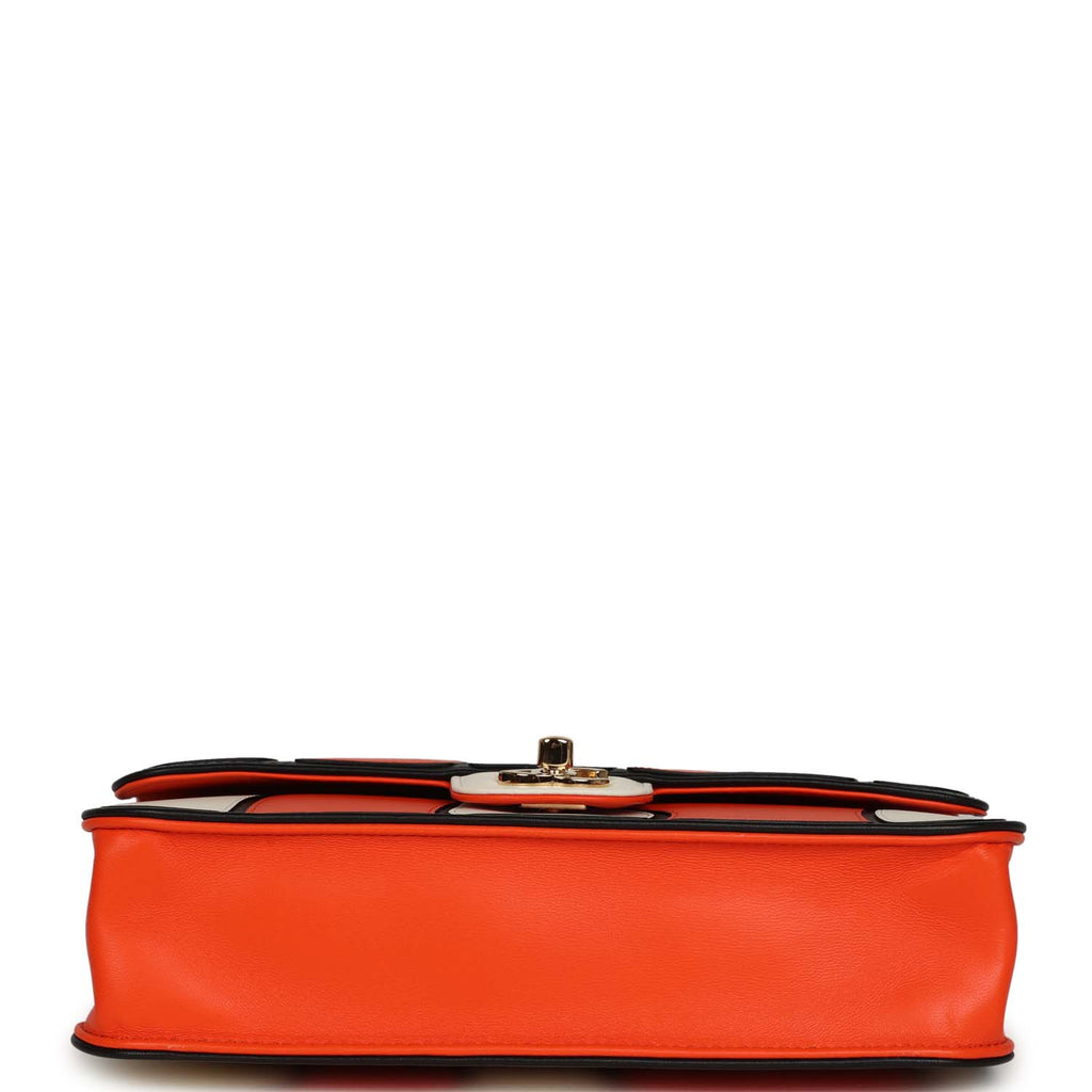 Medium Coco Beach "Tropicoco" Flap Bag Orange, White and Black Lambskin Gold Hardware