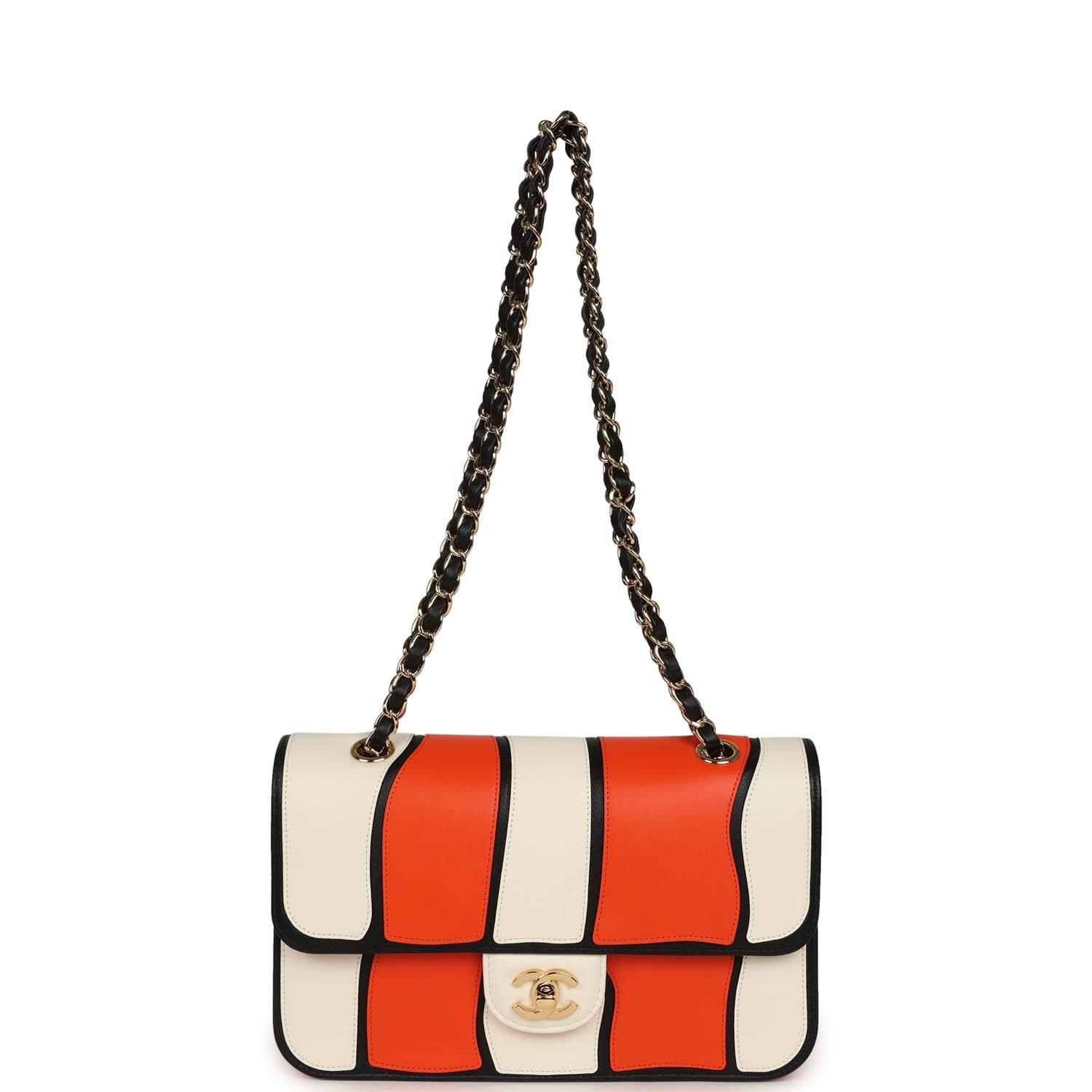 Medium Coco Beach "Tropicoco" Flap Bag Orange, White and Black Lambskin Gold Hardware