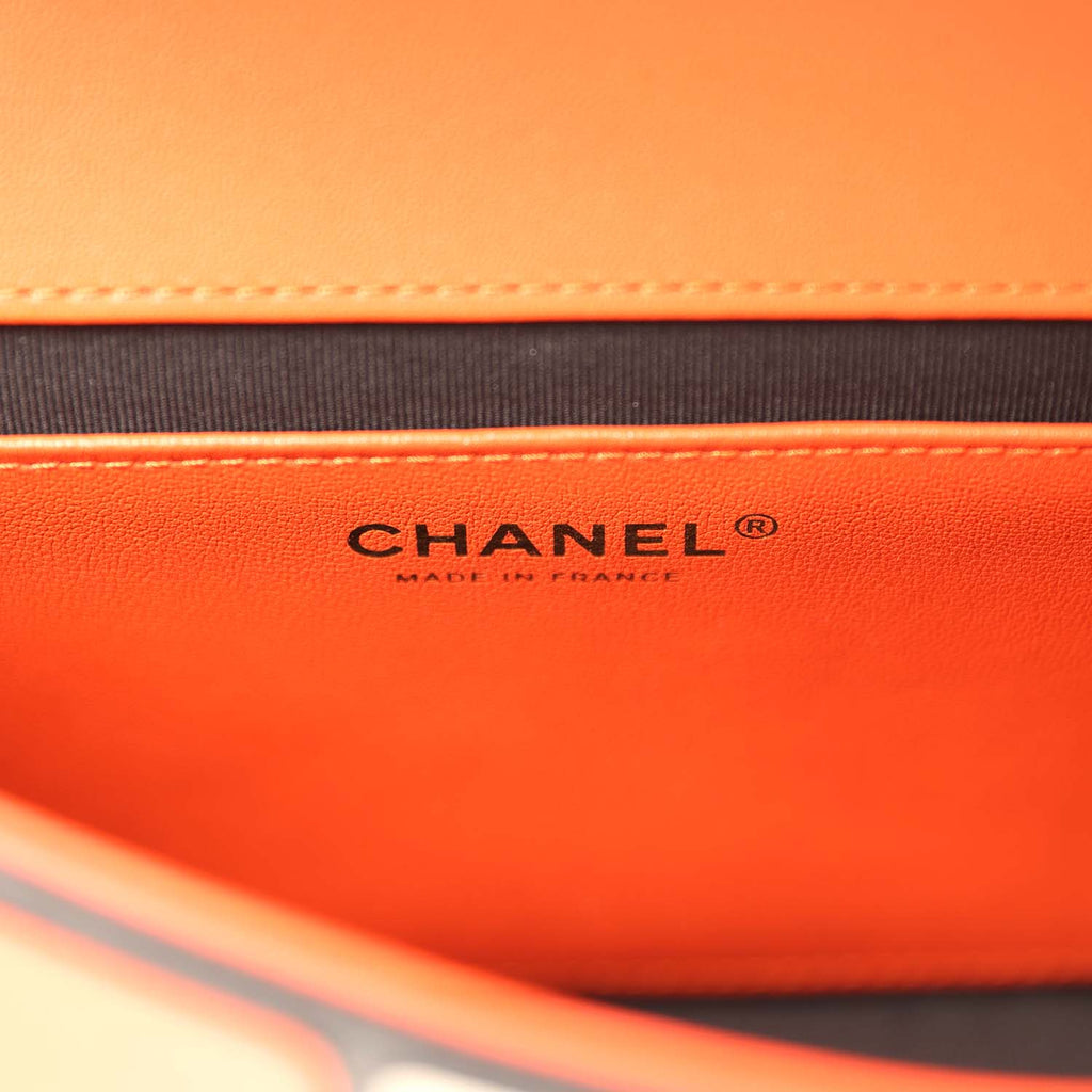 Medium Coco Beach "Tropicoco" Flap Bag Orange, White and Black Lambskin Gold Hardware