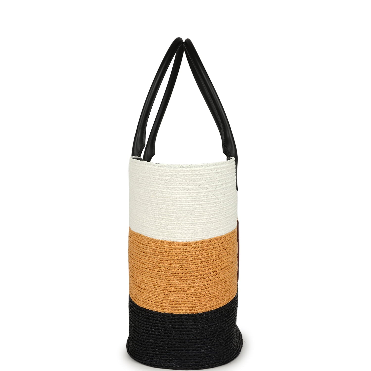 Maxi Coco Beach Small Shopping Bag White, Dark Beige, Black Raffia and Calfskin