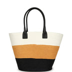 Maxi Coco Beach Small Shopping Bag White, Dark Beige, Black Raffia and Calfskin