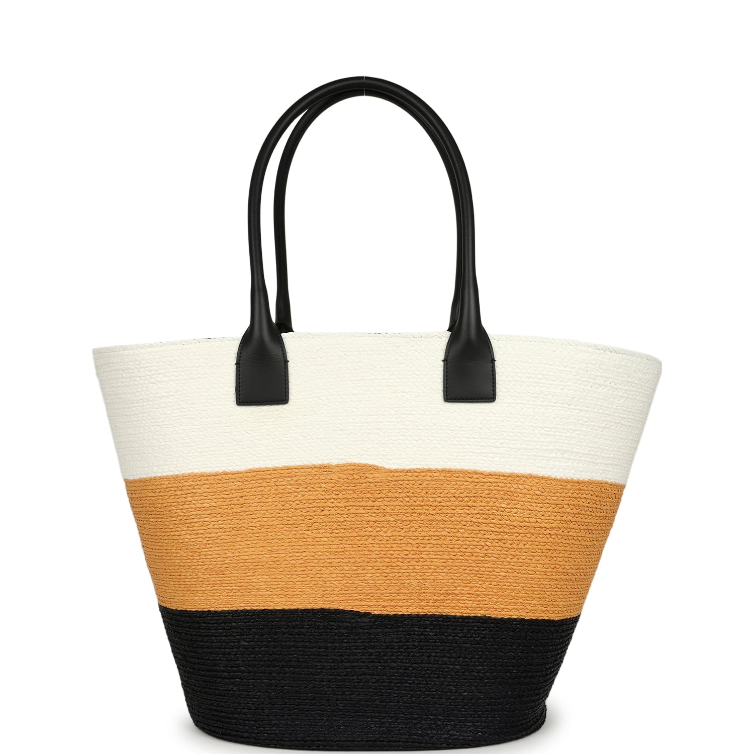 Maxi Coco Beach Small Shopping Bag White, Dark Beige, Black Raffia and Calfskin