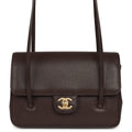 Small Preppy Coco Flap Bag Dark Brown Shiny Caviar Brushed Gold Hardware