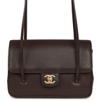 Small Preppy Coco Flap Bag Dark Brown Shiny Caviar Brushed Gold Hardware