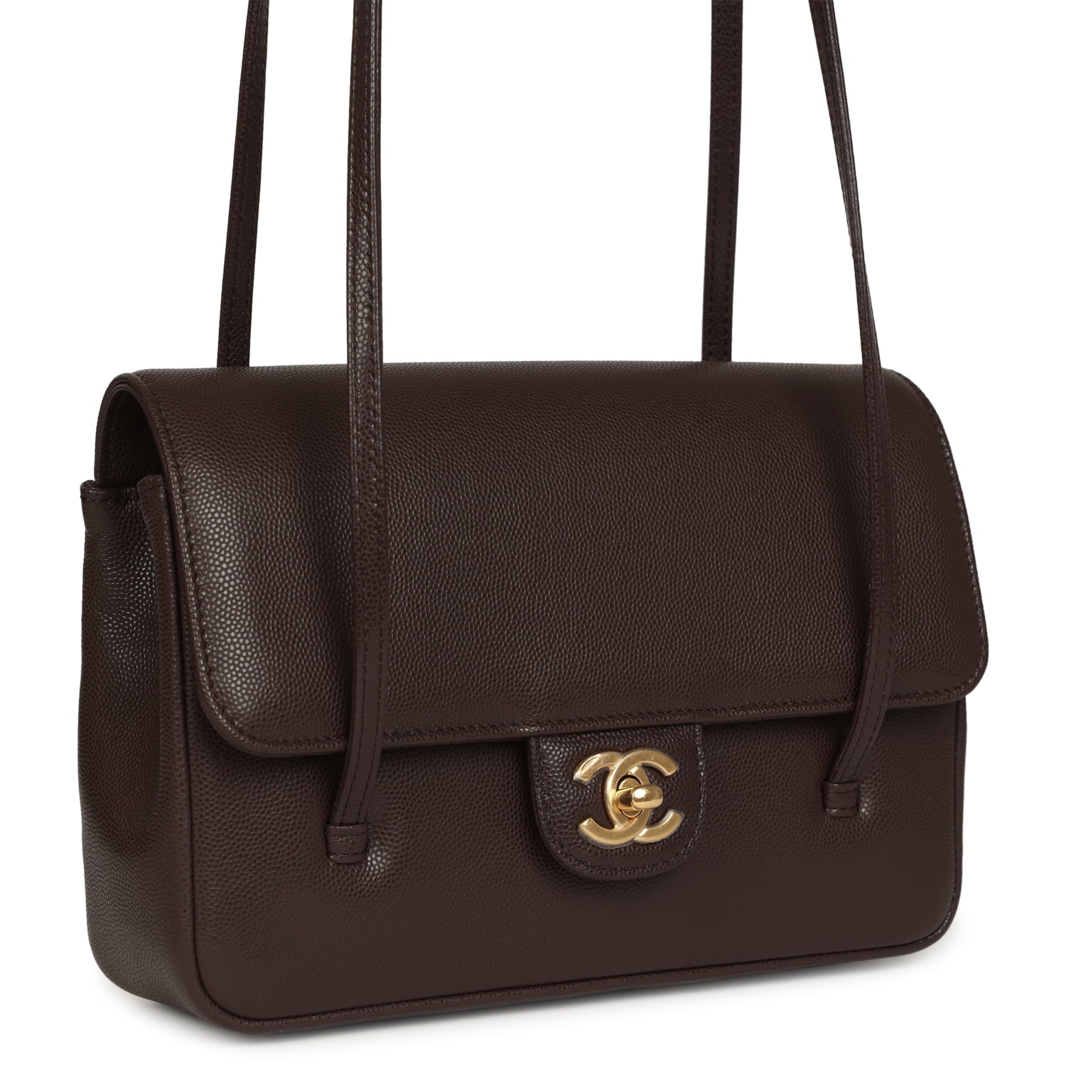 Small Preppy Coco Flap Bag Dark Brown Shiny Caviar Brushed Gold Hardware