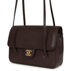 Small Preppy Coco Flap Bag Dark Brown Shiny Caviar Brushed Gold Hardware