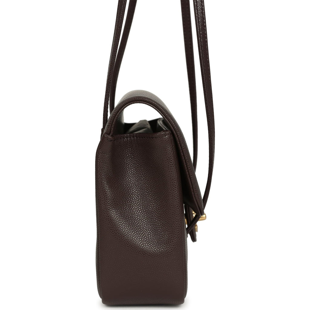 Small Preppy Coco Flap Bag Dark Brown Shiny Caviar Brushed Gold Hardware