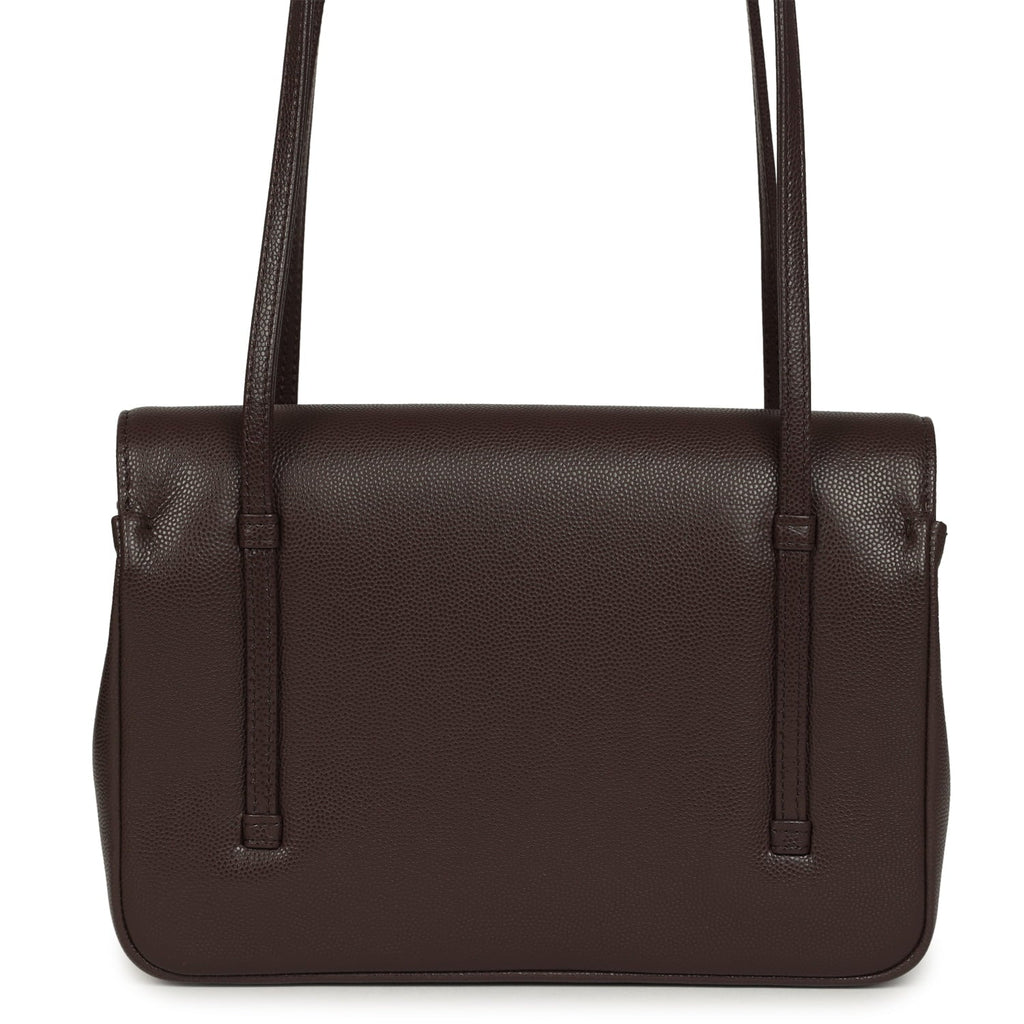 Small Preppy Coco Flap Bag Dark Brown Shiny Caviar Brushed Gold Hardware