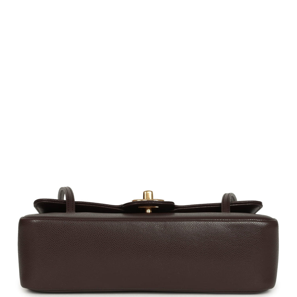 Small Preppy Coco Flap Bag Dark Brown Shiny Caviar Brushed Gold Hardware
